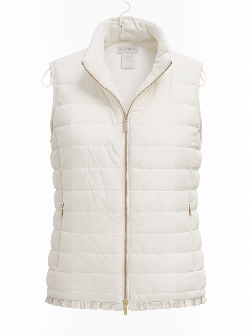 Multiples Women's Off-White Quilted Puffer Vest with Ruffle Hem